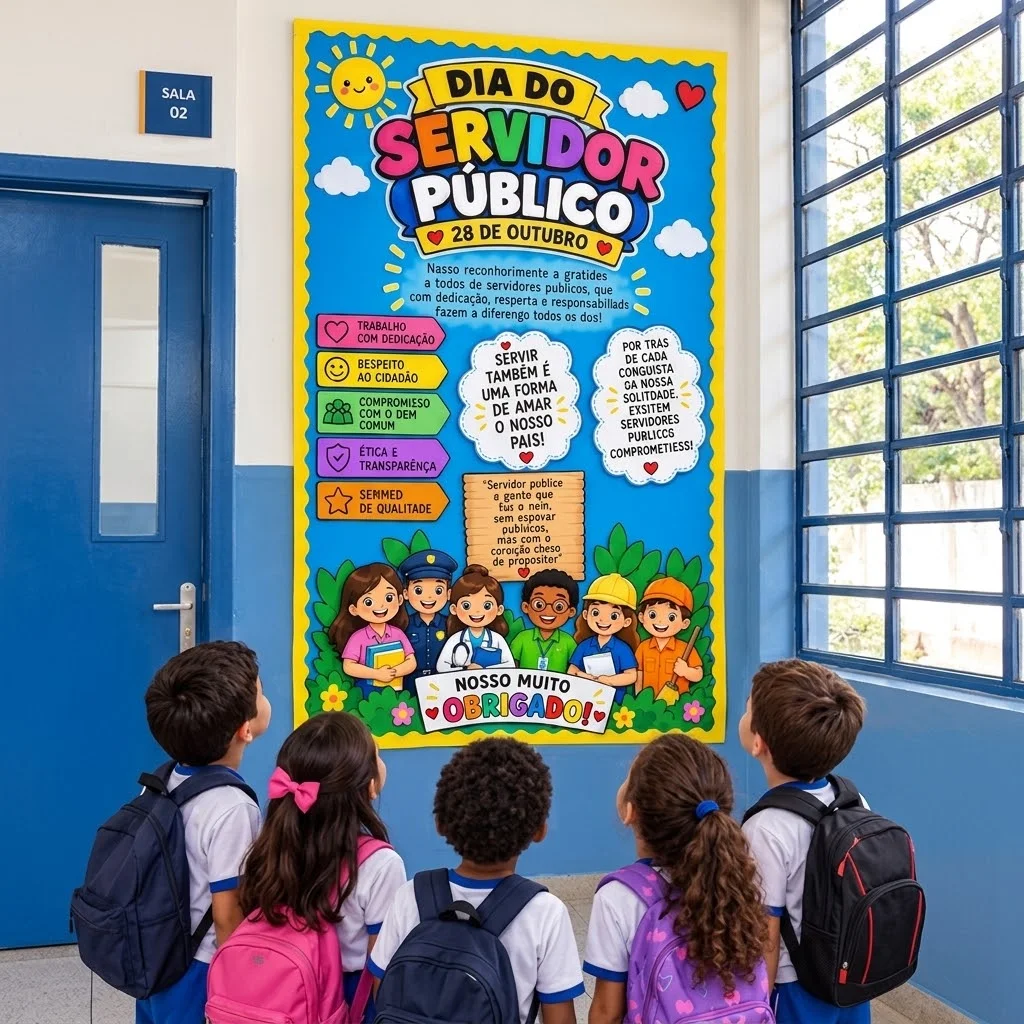 Painel Dia do Servidor Público + Cartão Lembrancinha — amostra 4: Homenageie os servidores públicos com um painel colorido…