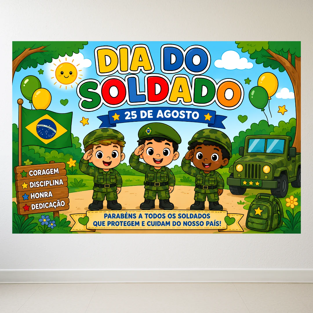 Painel Dia do Soldado – 25 de Agosto (8 ou 18 Folhas A4) — amostra 2: Valorize o Dia do Soldado, celebrado em 25 de agosto…
