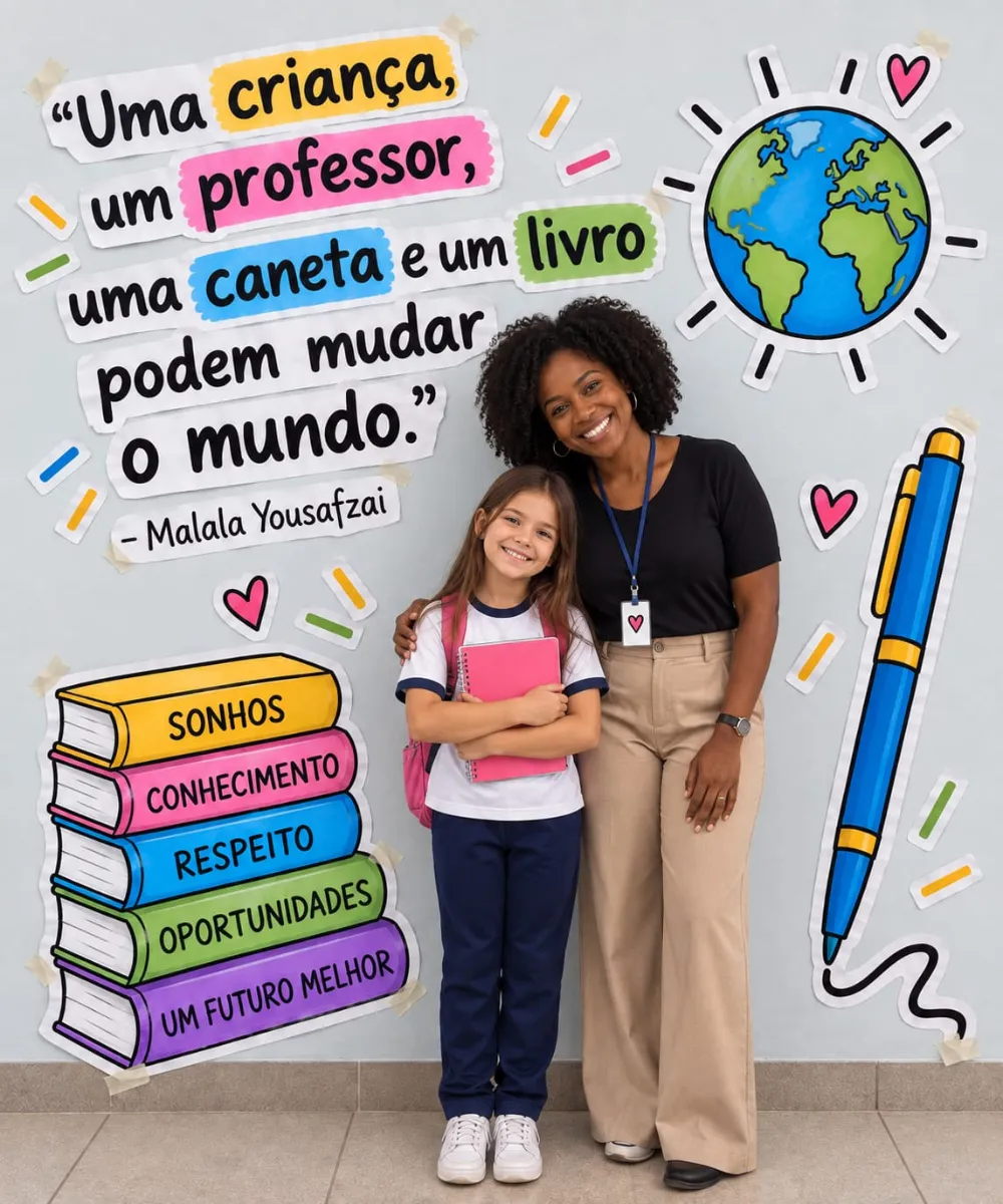 Painel Dia dos Professores – Educar é Transformar — Atividades para Todas as séries: Painel Dia dos Professores com frase…