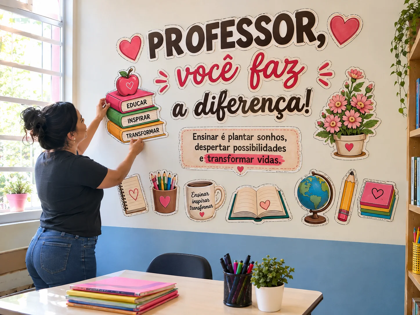 Painel Dia dos Professores Encantando quem Educa com Amor — amostra 1: Transforme a sala de aula em um espaço ainda mais…