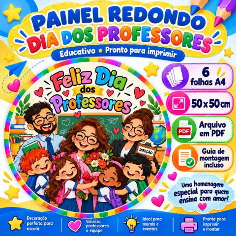 Painel Dia dos Professores para imprimir – 50 x 50 cm — amostra 2: O que vem no material