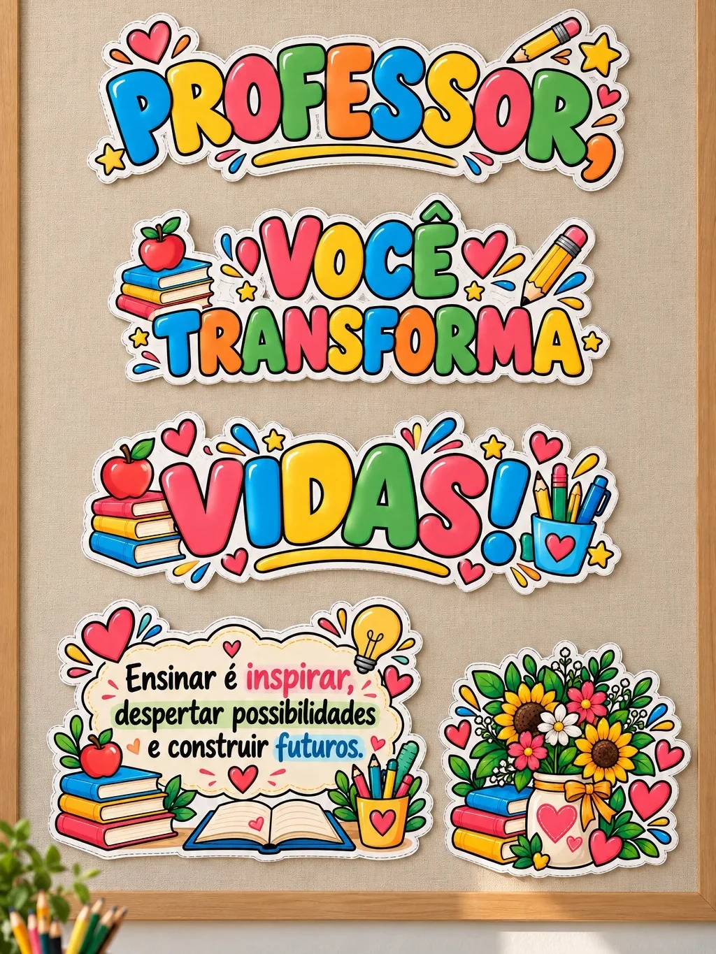 Painel Dia dos Professores para Imprimir em PDF –Você Transforma Vidas — Alfabetização para Educação Infantil: Painel Dia…