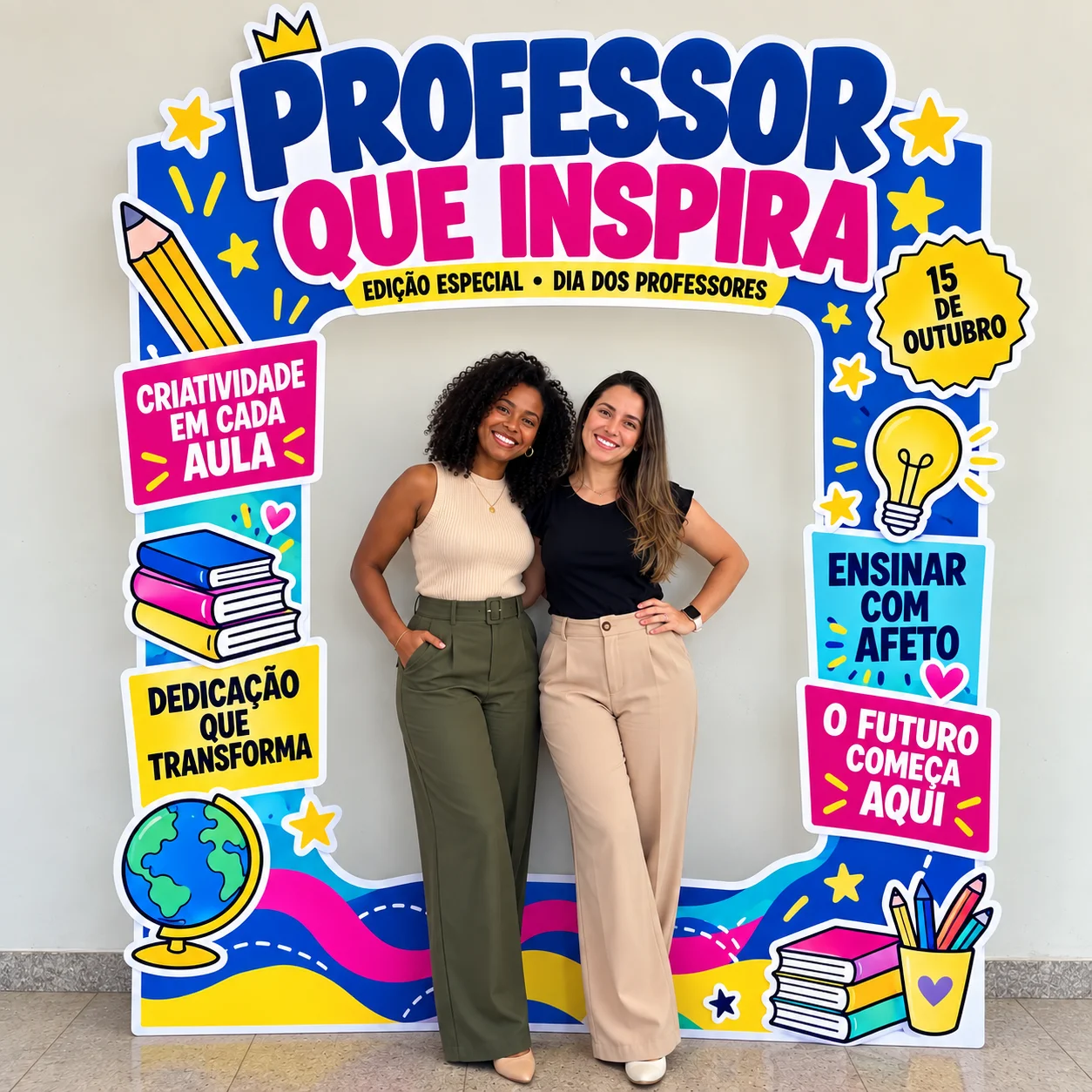 Painel Dia dos Professores – Professor que Inspira — amostra 3: Painel Dia dos Professores em formato de capa de revista