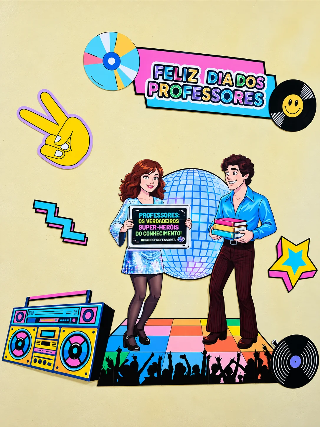 Painel Dia dos Professores – Tema Anos 80 | ao 5º Ano – Arte — amostra 1: Painel Dia dos Professores – Tema Anos 80 para…