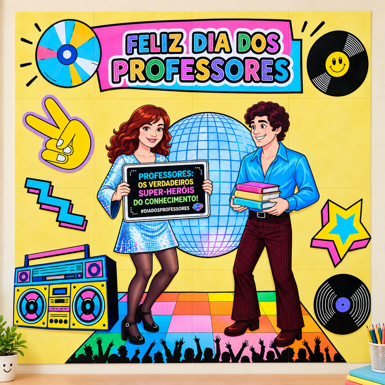 Painel Dia dos Professores - Tema "Anos 80" — Datas comemorativas para Todas as séries: Painel Dia dos Professores com tema…
