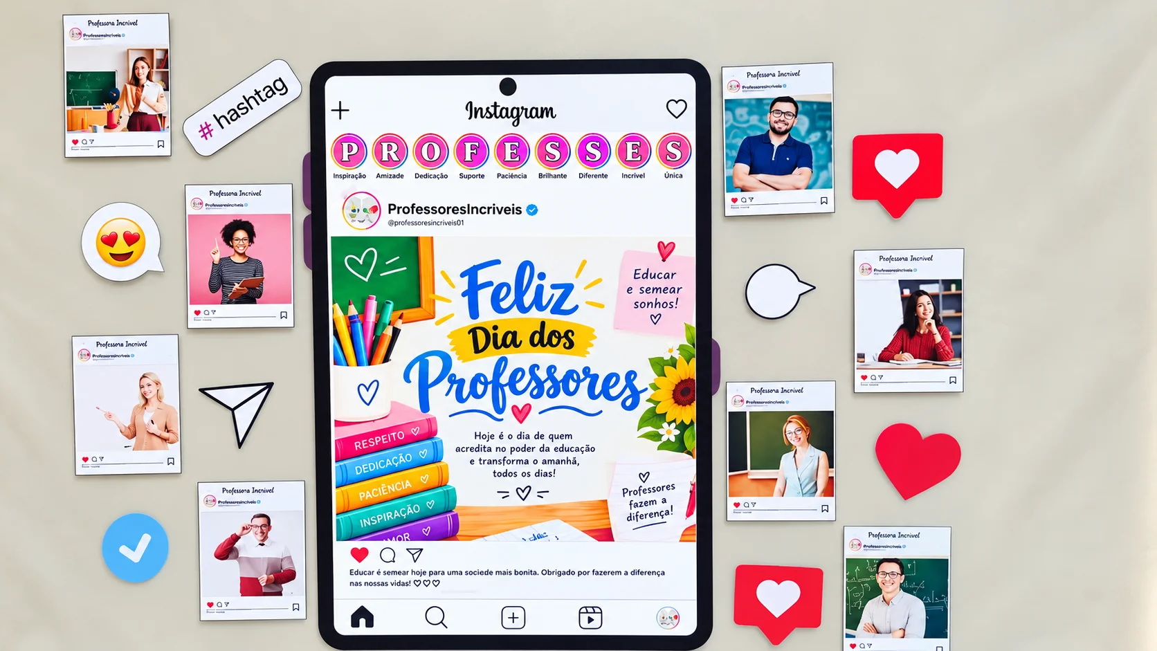 Painel Dia Dos Professores – Tema Instagram — amostra 5: Uma linda maneira de dizer: “Seu trabalho faz a diferença todos os…