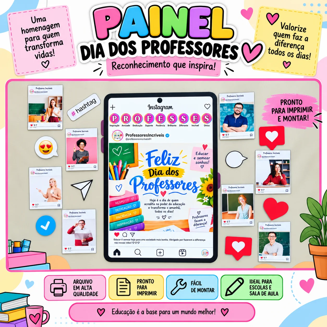 Painel Dia Dos Professores – Tema Instagram — Datas comemorativas para Todas as séries: Painel moderno para o Dia dos…
