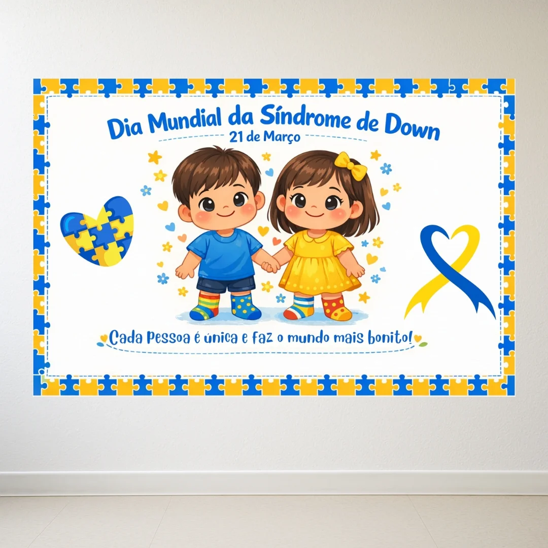 Painel Dia Mundial da Síndrome de Down – 21 de Março (3 Tamanhos) — amostra 2: Celebre o Dia Mundial da Síndrome de Down –…