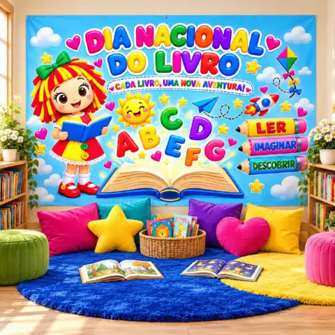 : Painel Dia Nacional do Livro com Emília — amostra 1: Celebre o Dia Nacional do Livro com um painel da Emília cheio de…