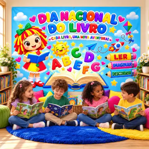 : Painel Dia Nacional do Livro com Emília — amostra 2: Celebre o Dia Nacional do Livro com um painel da Emília cheio de…