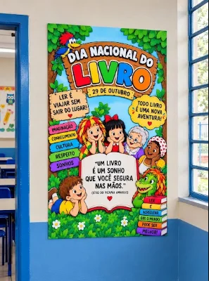 Painel Dia Nacional do Livro para Imprimir — amostra 3: Painel Dia Nacional do Livro para decorar a escola e incentivar a…