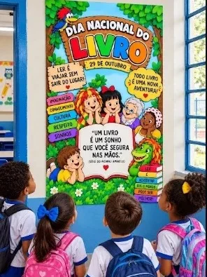 Painel Dia Nacional do Livro para Imprimir — amostra 5: Painel Dia Nacional do Livro para decorar a escola e incentivar a…