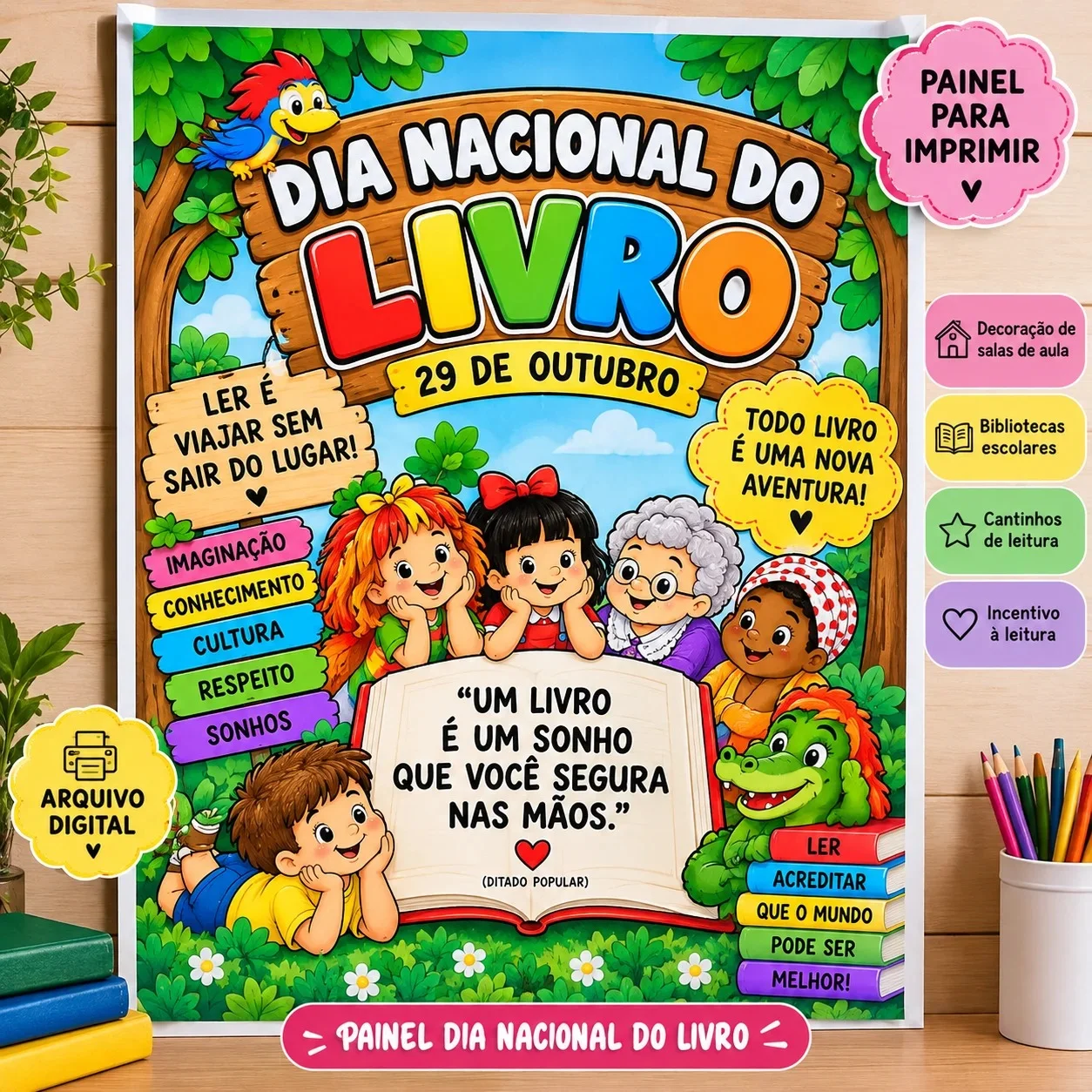 Painel Dia Nacional do Livro para Imprimir — capa do material