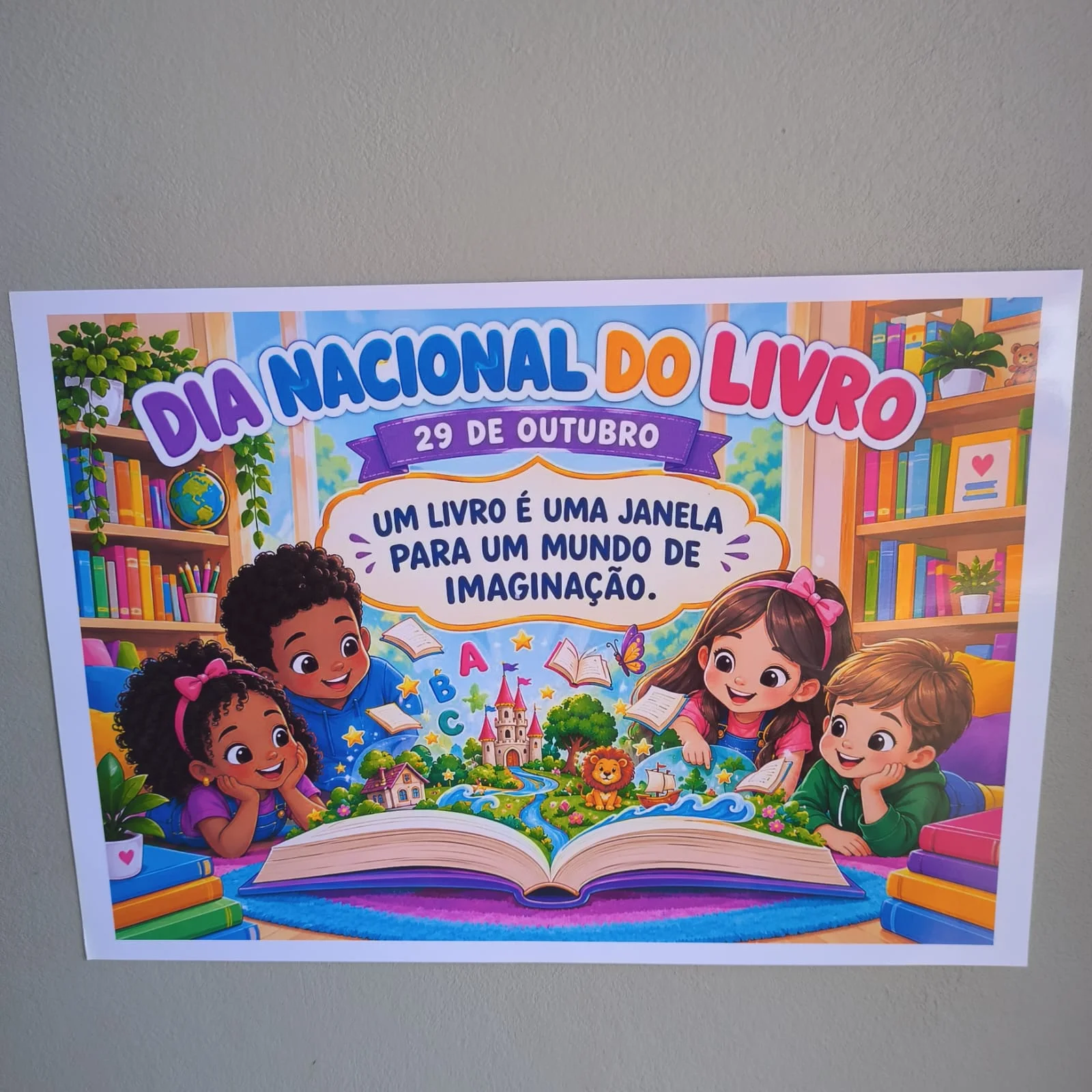 Painel Dia Nacional do Livro – Um Mundo de Imaginação — amostra 3: Painel Dia Nacional do Livro com tema literário,…
