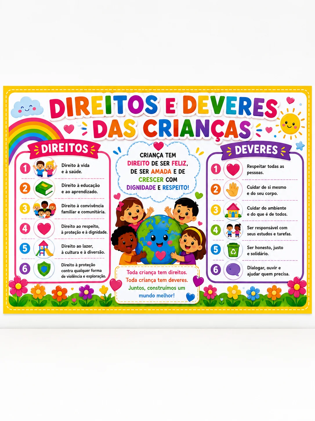 Painel Direitos e Deveres das Crianças – Material Pedagógico — amostra 2: Um painel educativo e colorido, ideal para…