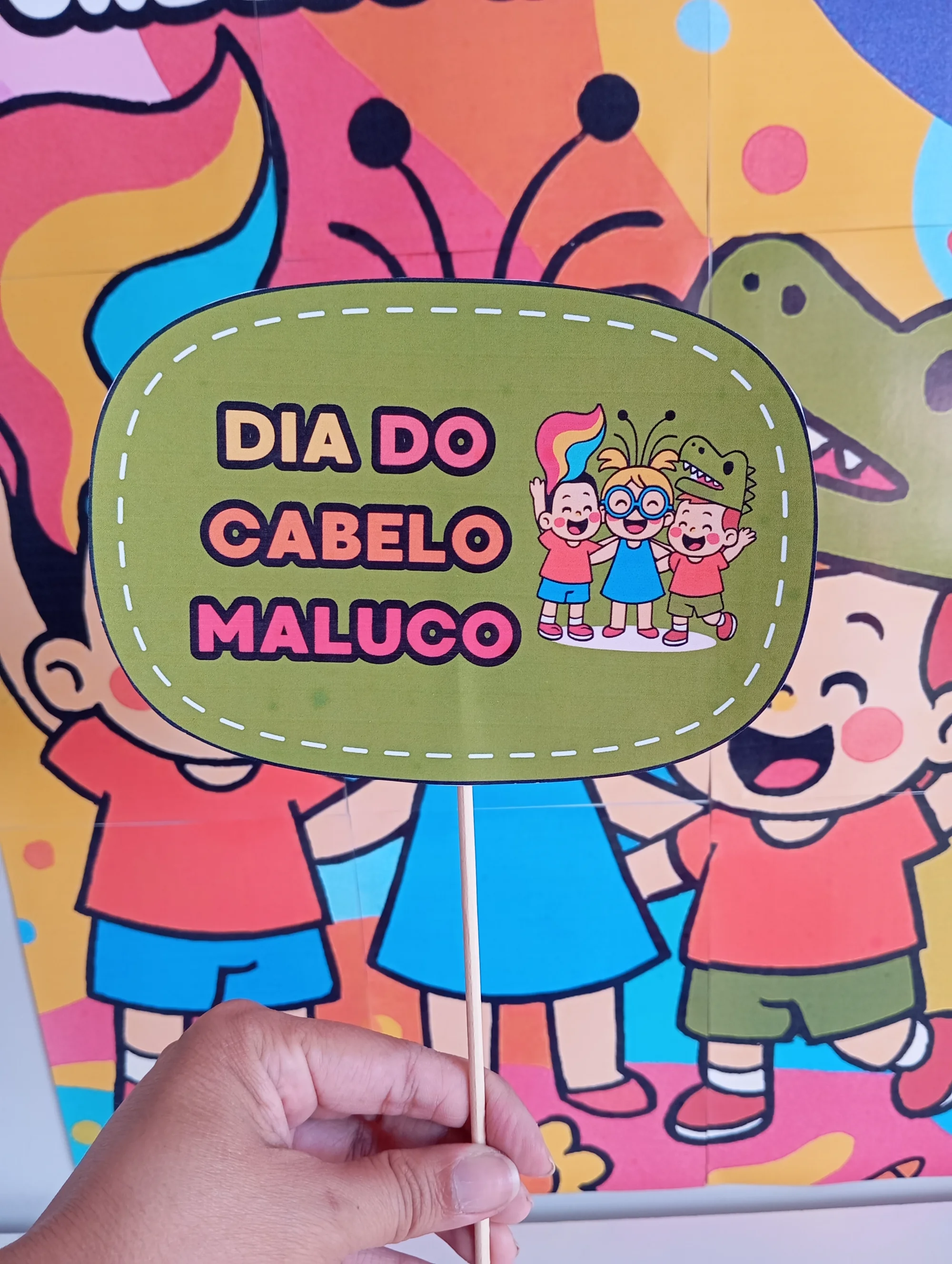 Painel divertido do dia do cabelo maluco — amostra 5: Kit Dia do Cabelo Maluco: painel decorativo em 9 folhas A4 e…