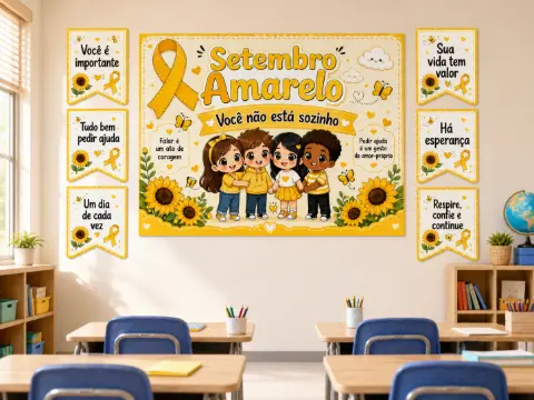 Painel e Plaquinhas com Mensagens Positivas - Para imprimir — amostra 3: Um kit acolhedor para decorar a escola e abordar o…