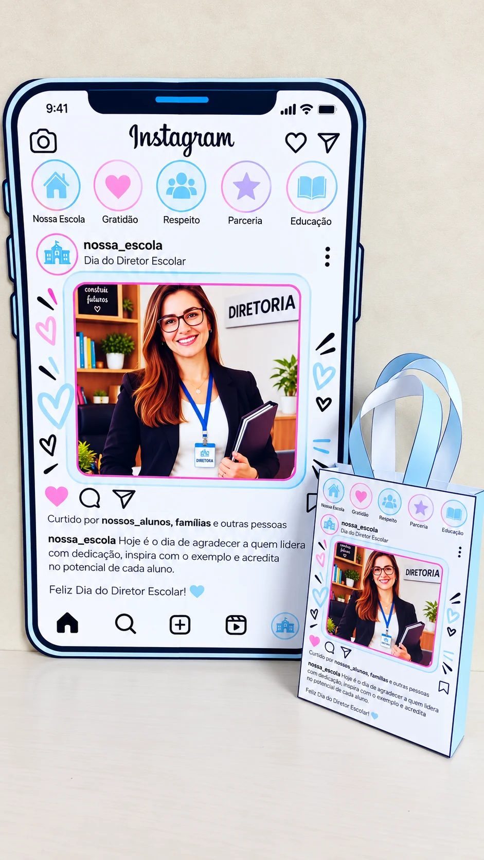 Painel Editável Dia do Diretor Escolar – Homenagem com Foto e Sacolinha — amostra 1: O que está incluso no material? Painel Editável Dia do Diretor Escolar – Homenagem com Foto e Sacolinha — amostra 1: O que está incluso no material?