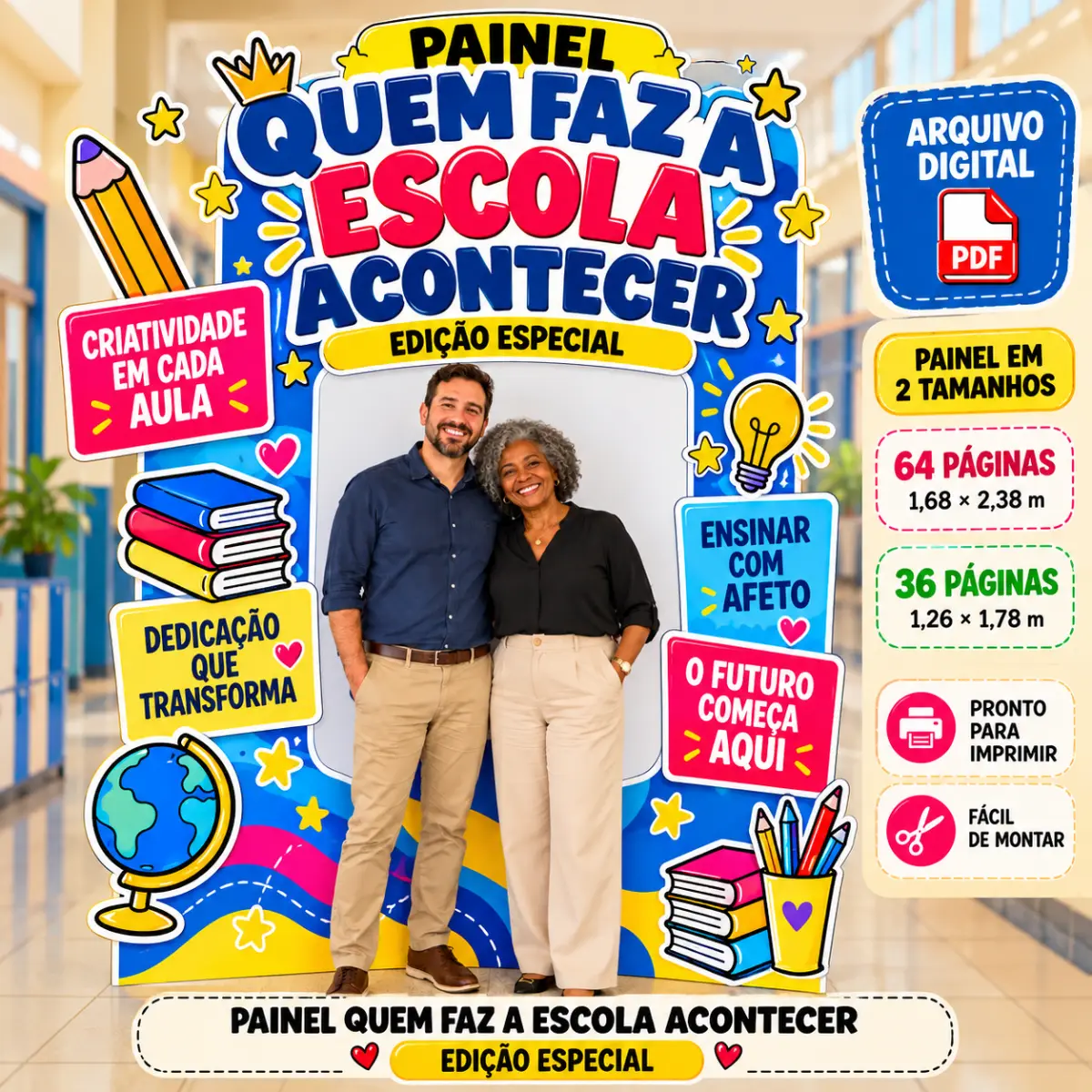 Painel Equipe Escolar - Por Trás de uma Grande Escola — Atividades para Ensino Fundamental I (1º–5º): Painel colorido para…