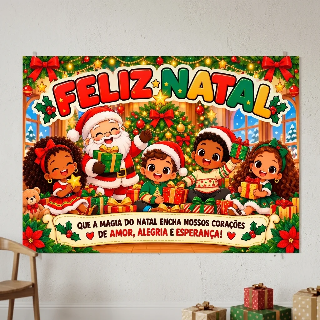 Painel Escolar de Natal – Feliz Natal (2 tamanhos) — amostra 2: Decore sua escola com um painel de Natal colorido, com…