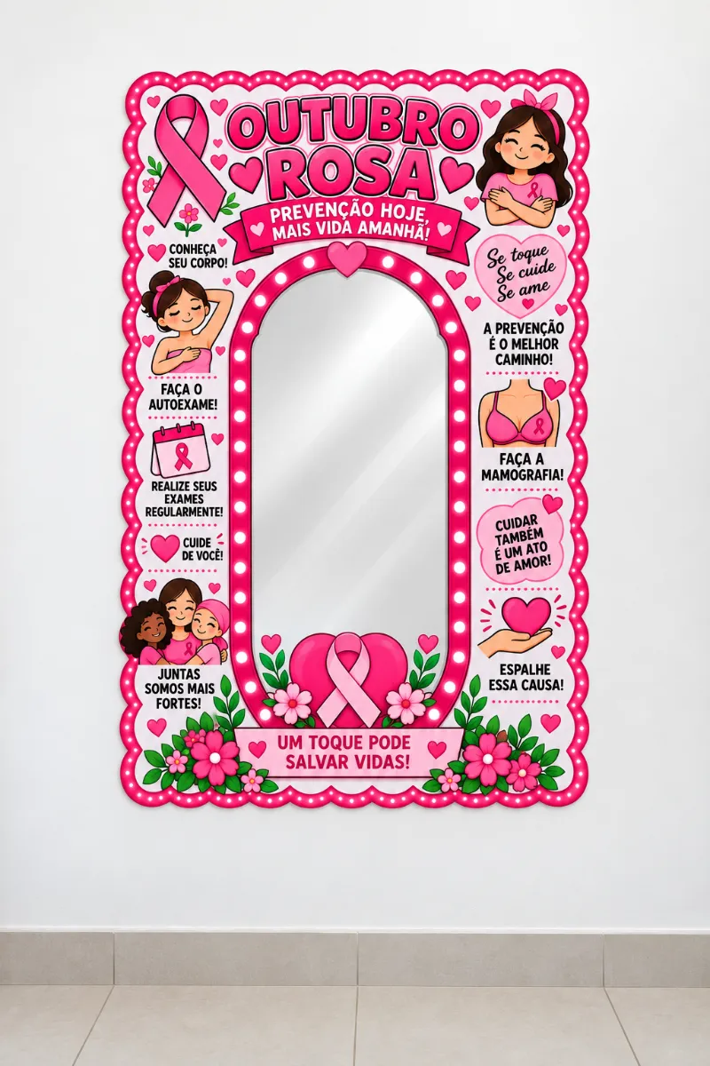 Painel Espelho Outubro Rosa – 27 Folhas A4 em PDF — amostra 1: Painel Espelho Outubro Rosa com 27 folhas A4