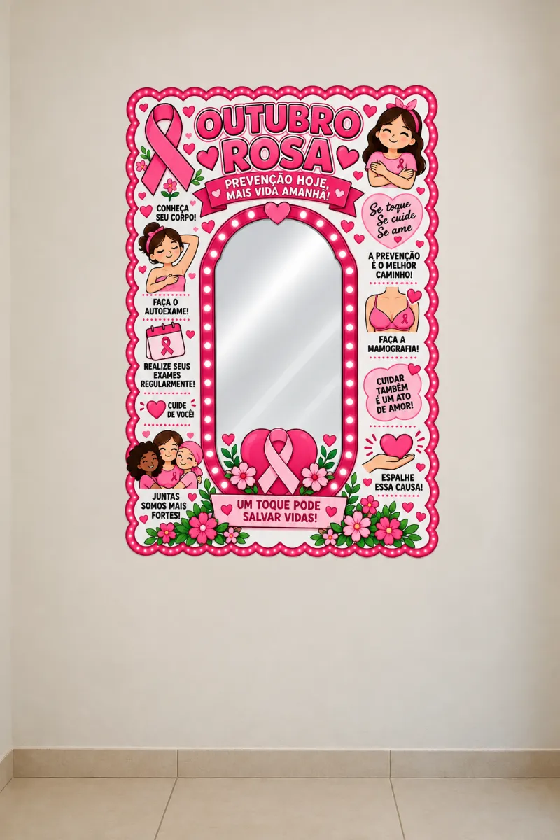 Painel Espelho Outubro Rosa – 27 Folhas A4 em PDF — amostra 4: Painel Espelho Outubro Rosa com 27 folhas A4