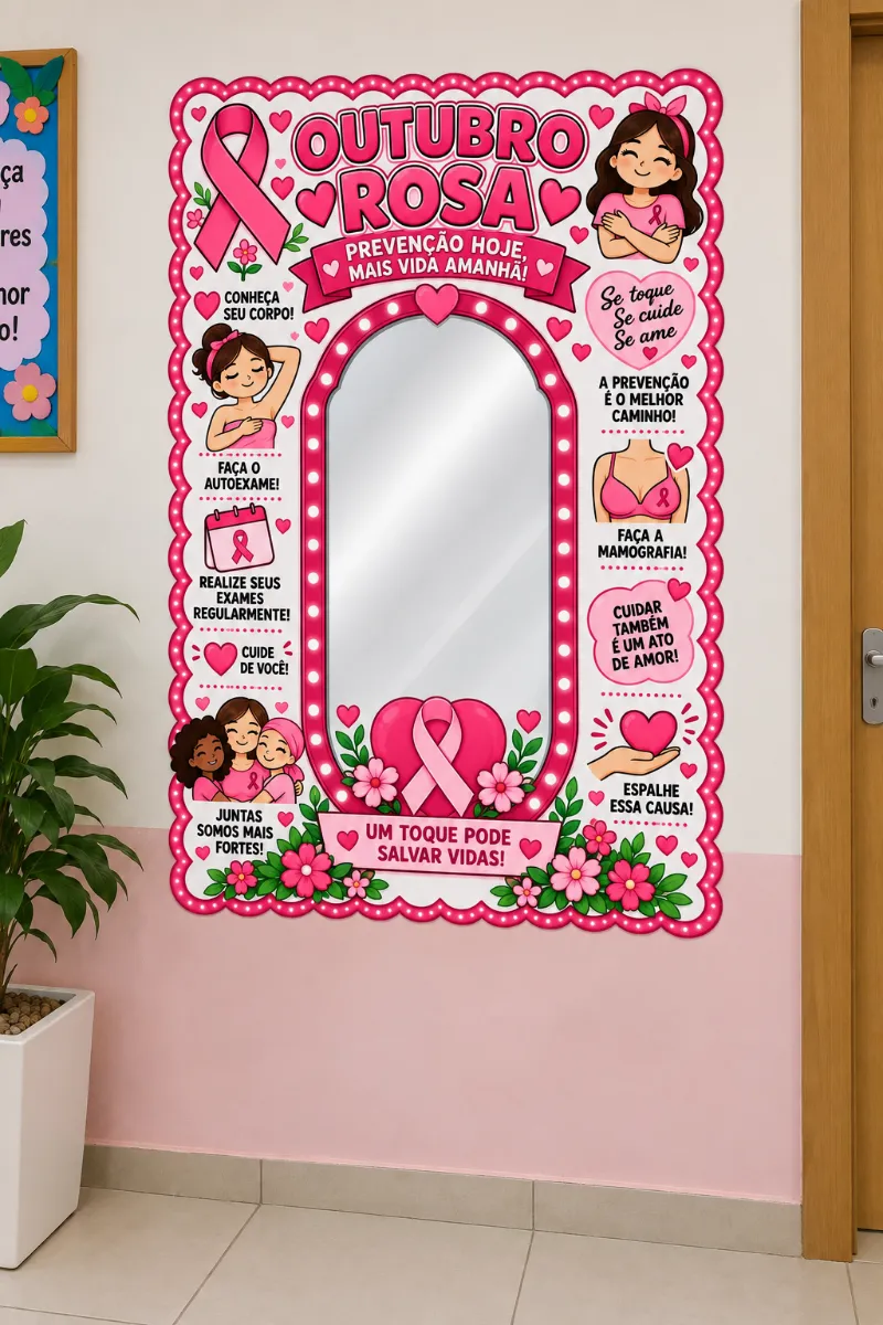 Painel Espelho Outubro Rosa Em PDF — amostra 1: Painel Espelho Outubro Rosa Par Educação Infantil Ao 5º Ano Em PDF Um…