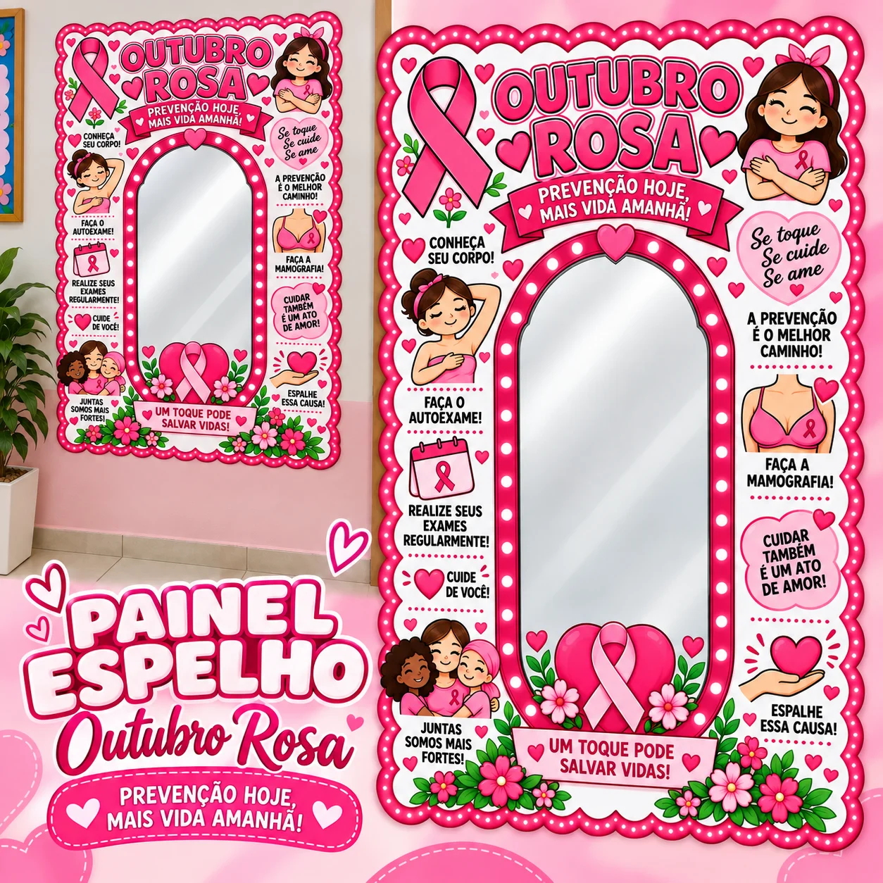Painel Espelho Outubro Rosa Par Educação Infantil Ao 5º Ano Em PDF — Datas comemorativas para Educação Infantil: Painel…