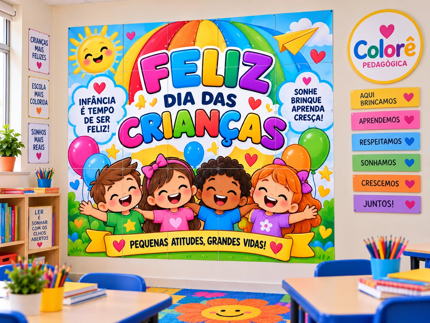🎈 PAINEL FELIZ DIA DAS CRIANÇAS — 16 FOLHAS A4. — amostra 1: Colorê Pedagógica — Criar, ensinar e transformar vidas!