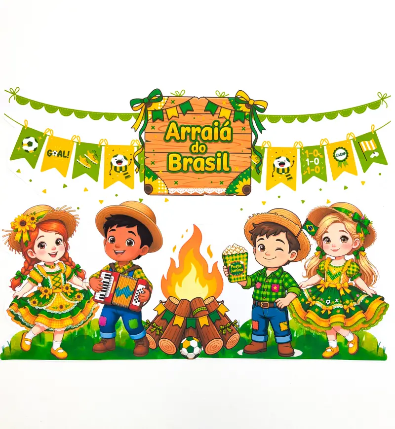 Painel Festa Junina: Arraiá do Brasil com Tema de Copa — amostra 2: O que vem no material