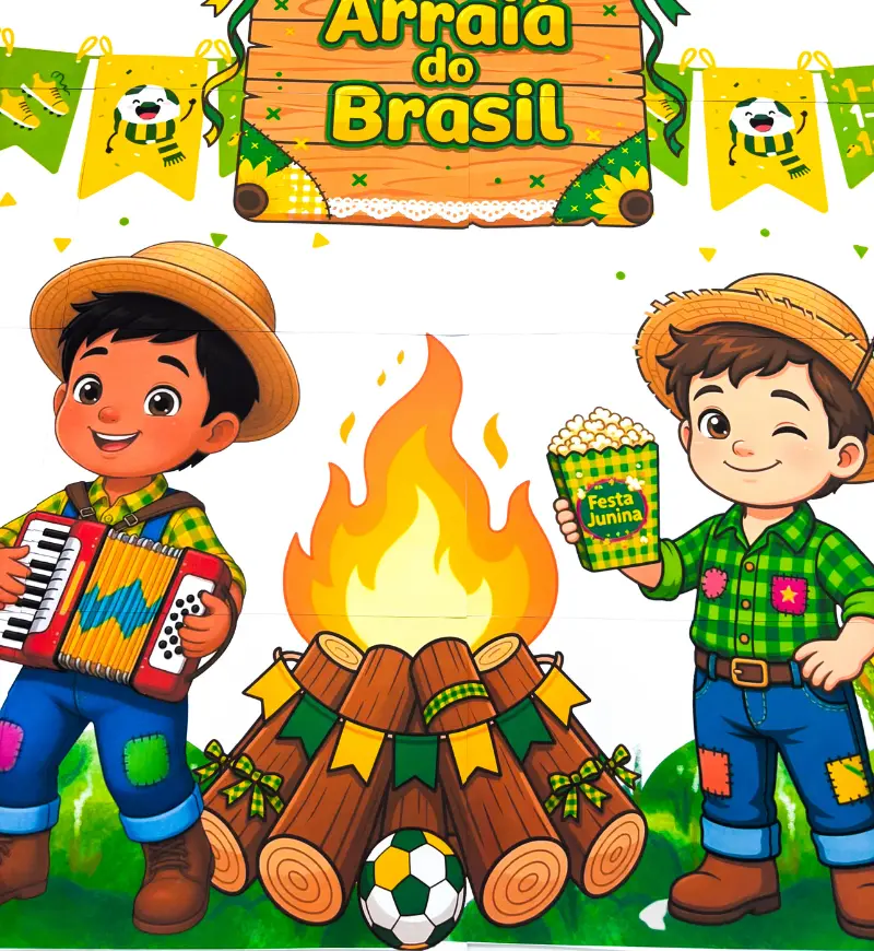 Painel Festa Junina: Arraiá do Brasil com Tema de Copa — amostra 5: Una o clima junino à torcida brasileira com o painel…