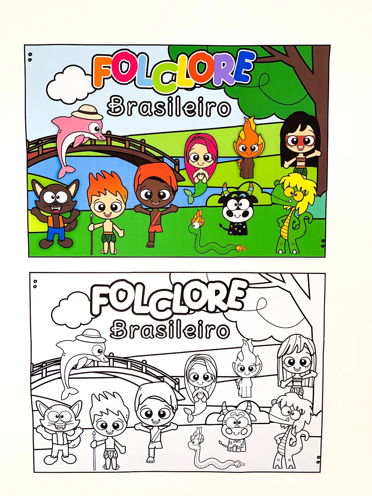 Painel Folclore - Colorido e para Colorir — amostra 3: Quando o folclore entra em cena, a sala se enche de histórias,…