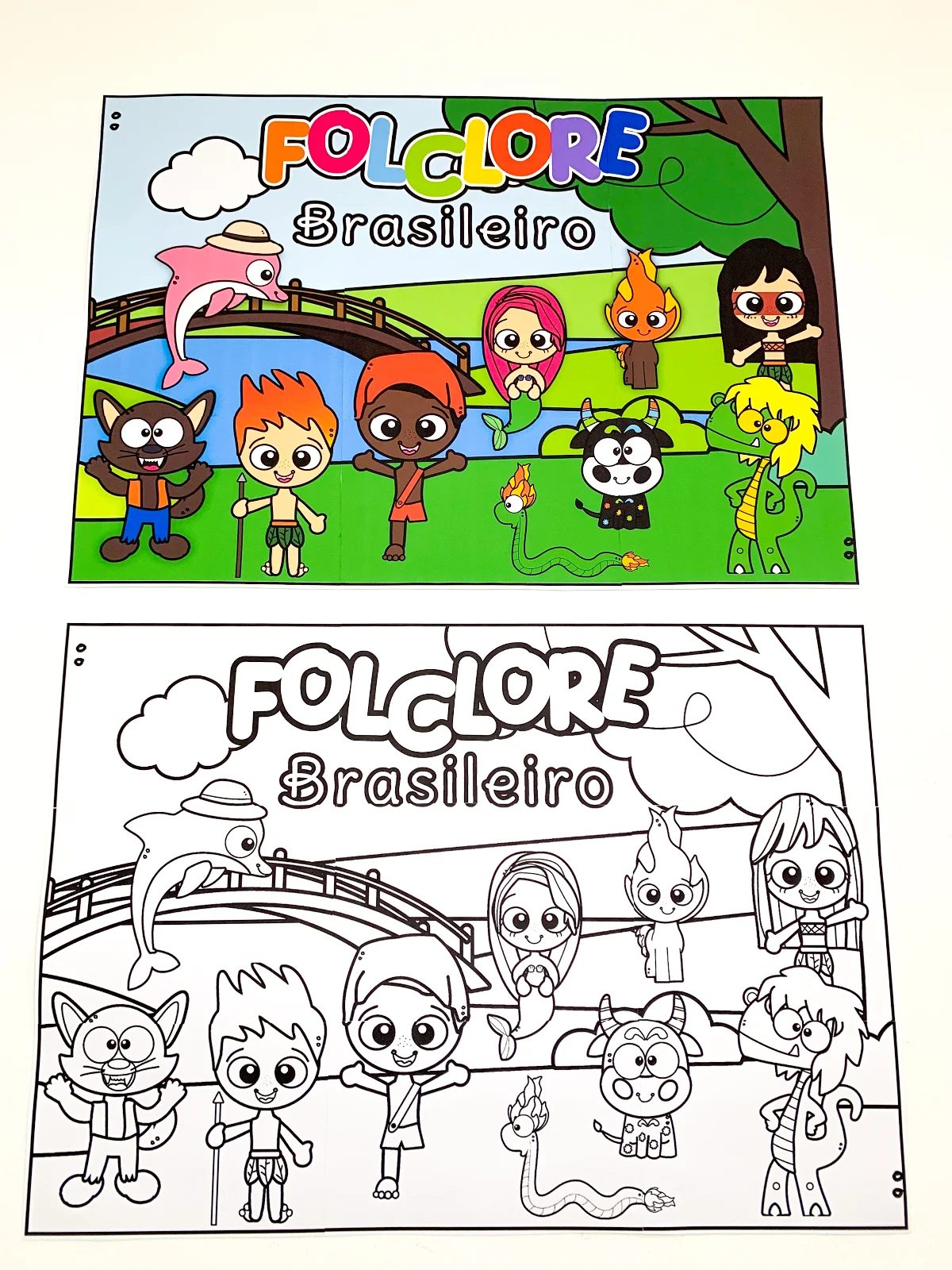 Painel Folclore - Colorido e para Colorir — amostra 4: Quando o folclore entra em cena, a sala se enche de histórias,…