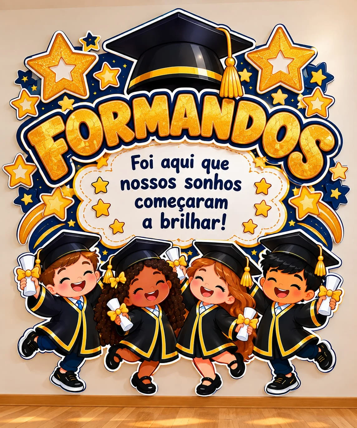 Painel Formandos e Cartão de Formatura Escolar PDF — amostra 3: Kit Formatura com painel ampliado em 3 tamanhos e cartão…