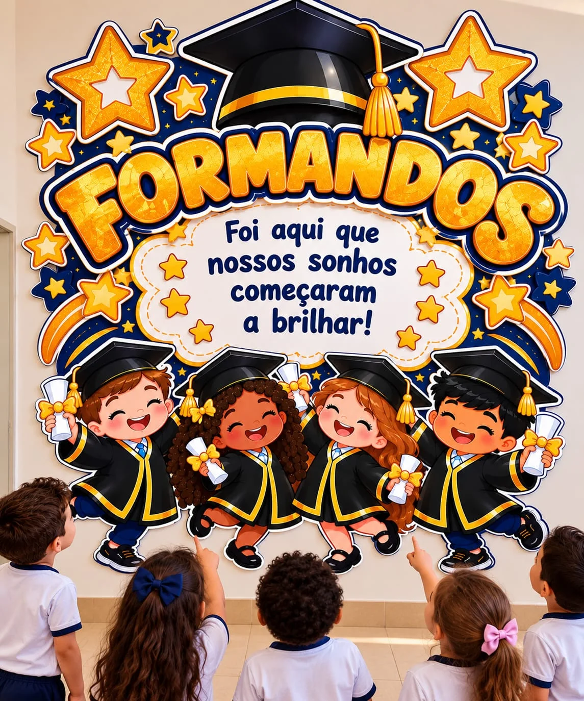 Painel Formandos e Cartão de Formatura Escolar PDF — amostra 4: Kit Formatura com painel ampliado em 3 tamanhos e cartão…