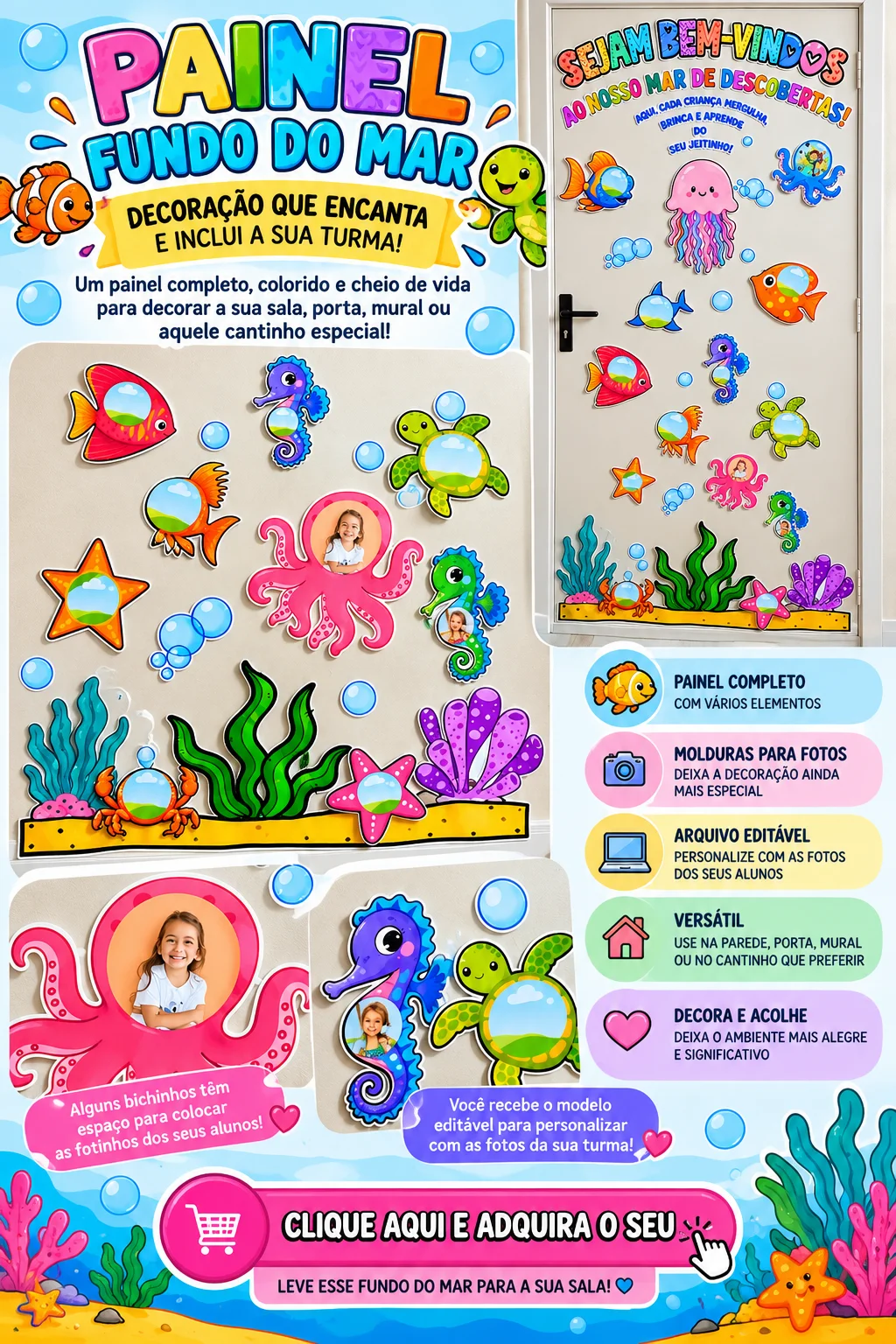 Decoração de Sala de Aula - Painel Fundo do Mar para Educação Infantil — Ciências para Educação Infantil: Painel Fundo do…