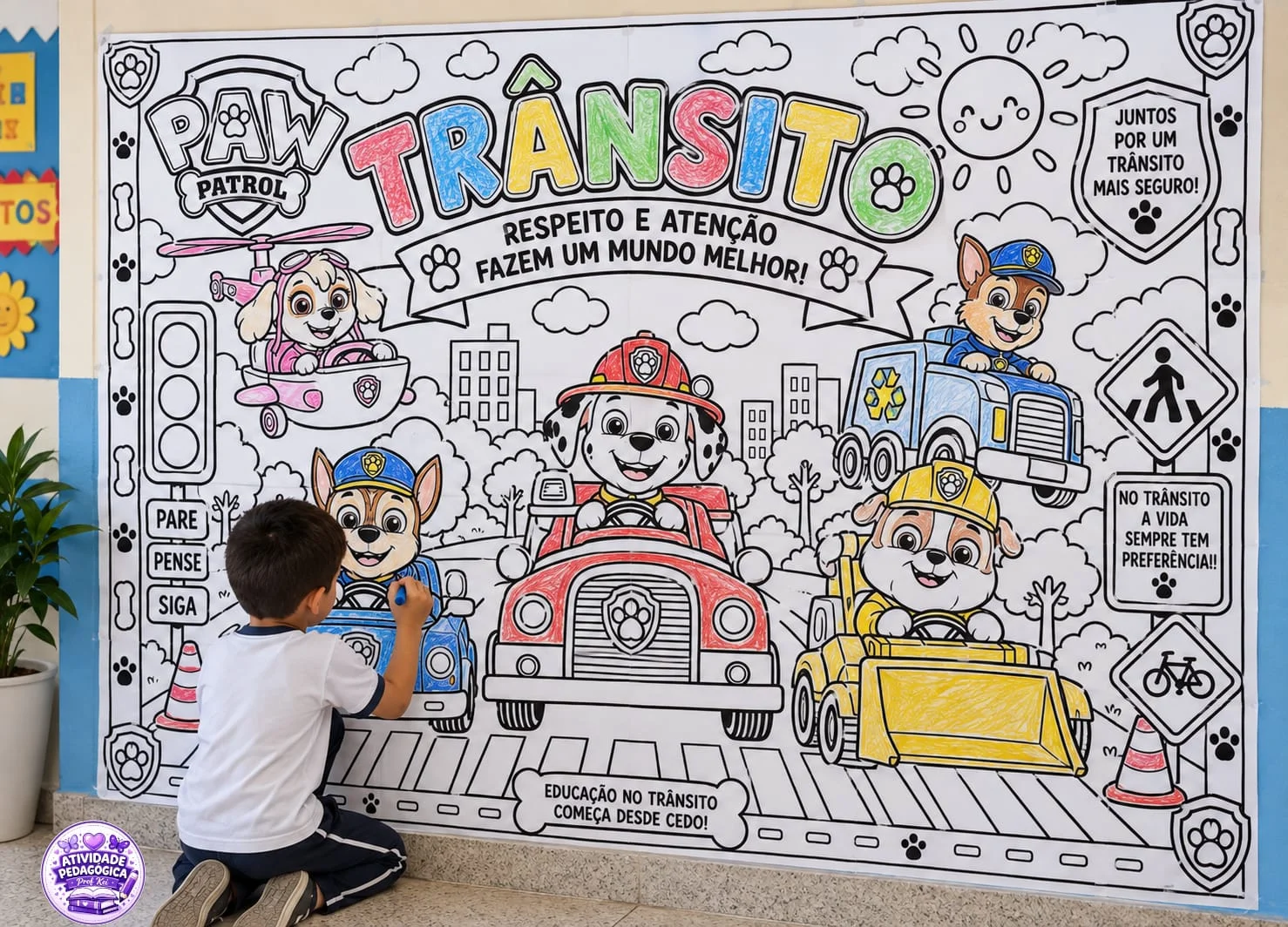 PAINEL GIGANTE PARA COLORIR – PATRULHA CANINA NO TRÂNSITO 🚦🐾 — Datas comemorativas para Todas as séries: A Patrulha…