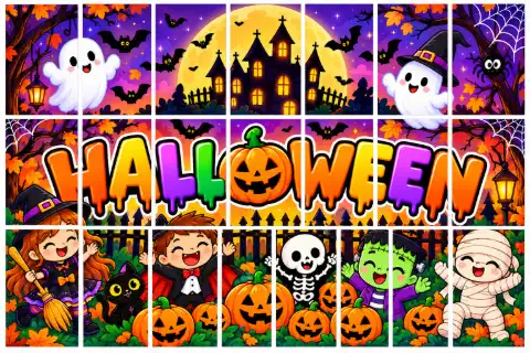 PAINEL HALLOWEEN EM PDF PRONTO PARA DECORAR SUA SALA DE AULA — amostra 2: O que vem no material