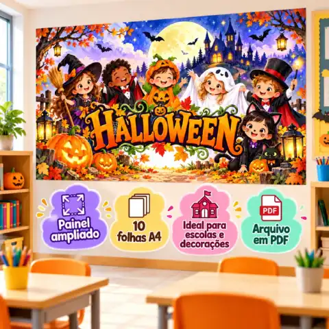 Painel Halloween Encantado – Decoração Escolar para Imprimir — amostra 3: Transforme sua decoração de Halloween
