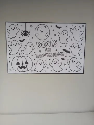 Painel Halloween para Colorir – 8 Folhas A4 — amostra 3: Painel de Halloween para imprimir e colorir, dividido em 8 folhas A4