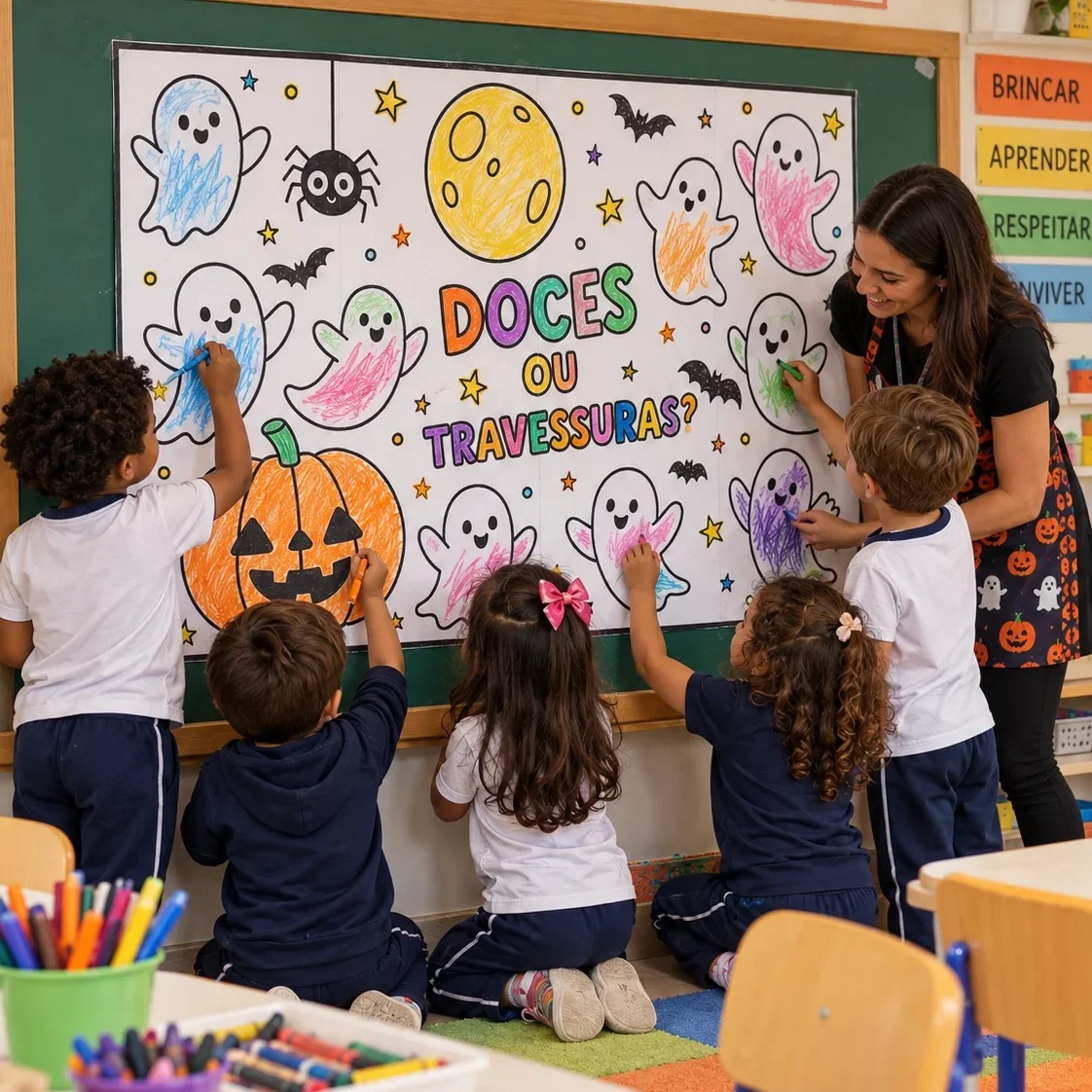 Painel Halloween para Colorir – 8 Folhas A4 — Alfabetização para Educação Infantil: Painel de Halloween para imprimir e…