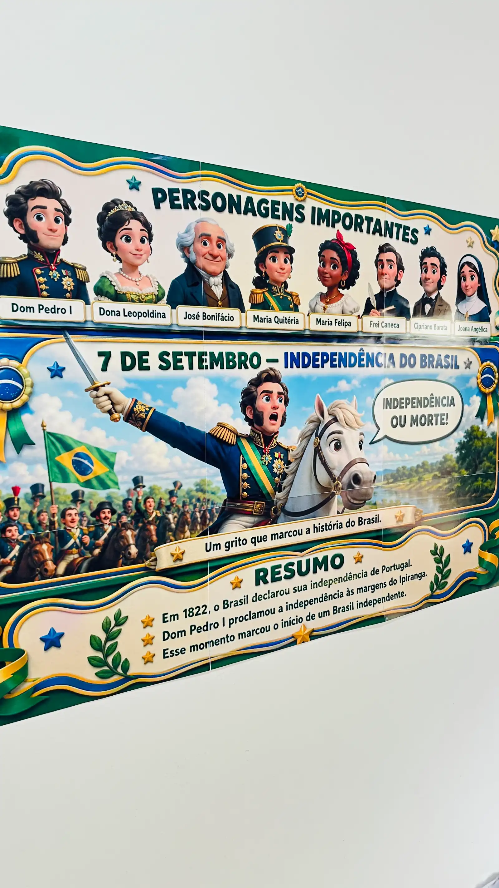 Painel Independência do Brasil – 7 de Setembro — amostra 5: Painel para impressão sobre a Independência do Brasil, com Dom…
