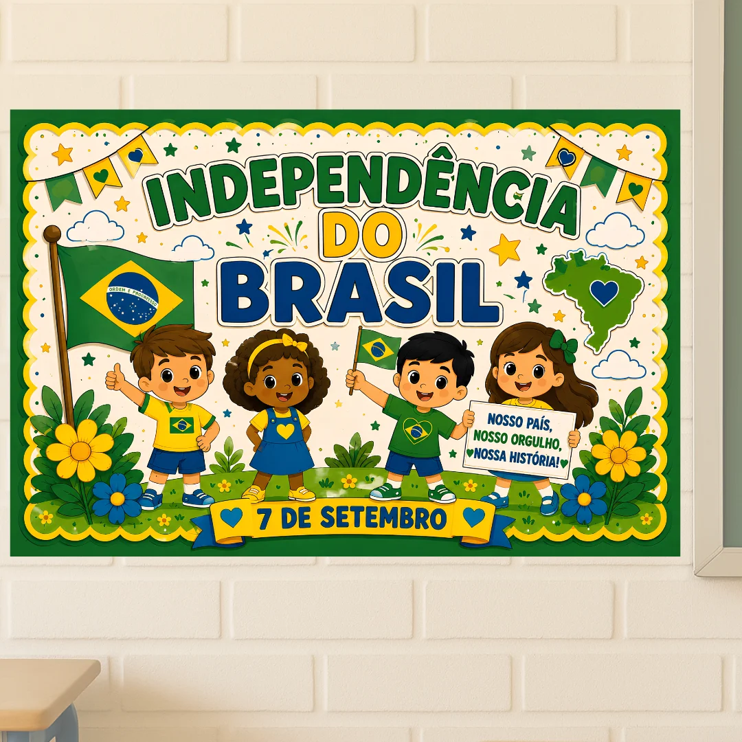 Painel Independência do Brasil (Ampliado em 8 e 18 Folhas A4) — História para Educação Infantil: Painel decorativo em PDF…