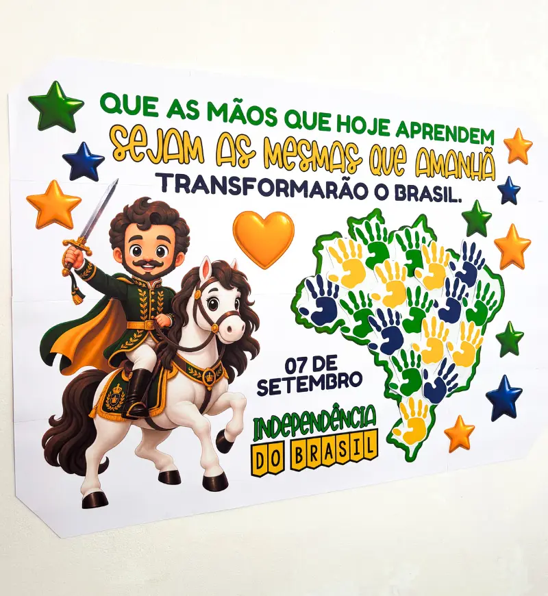 Painel Independência do Brasil com Carimbo de Mãos para Imprimir — amostra 5: Envolva a turma na criação de um painel…