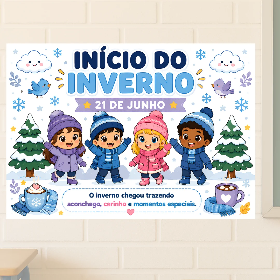 Painel Início do Inverno (2 Tamanhos) – PDF para Imprimir — Atividades para Educação Infantil: Acolha a nova estação com o…