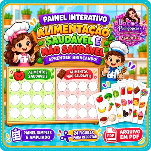 Painel Interativo Alimentação Saudável e Não Saudável para Imprimir — capa do material