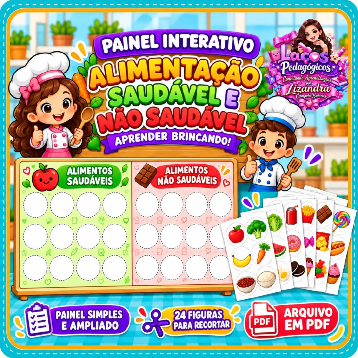Painel Interativo Alimentação Saudável e Não Saudável para Imprimir — Alfabetização para Educação Infantil: Trabalhe a…