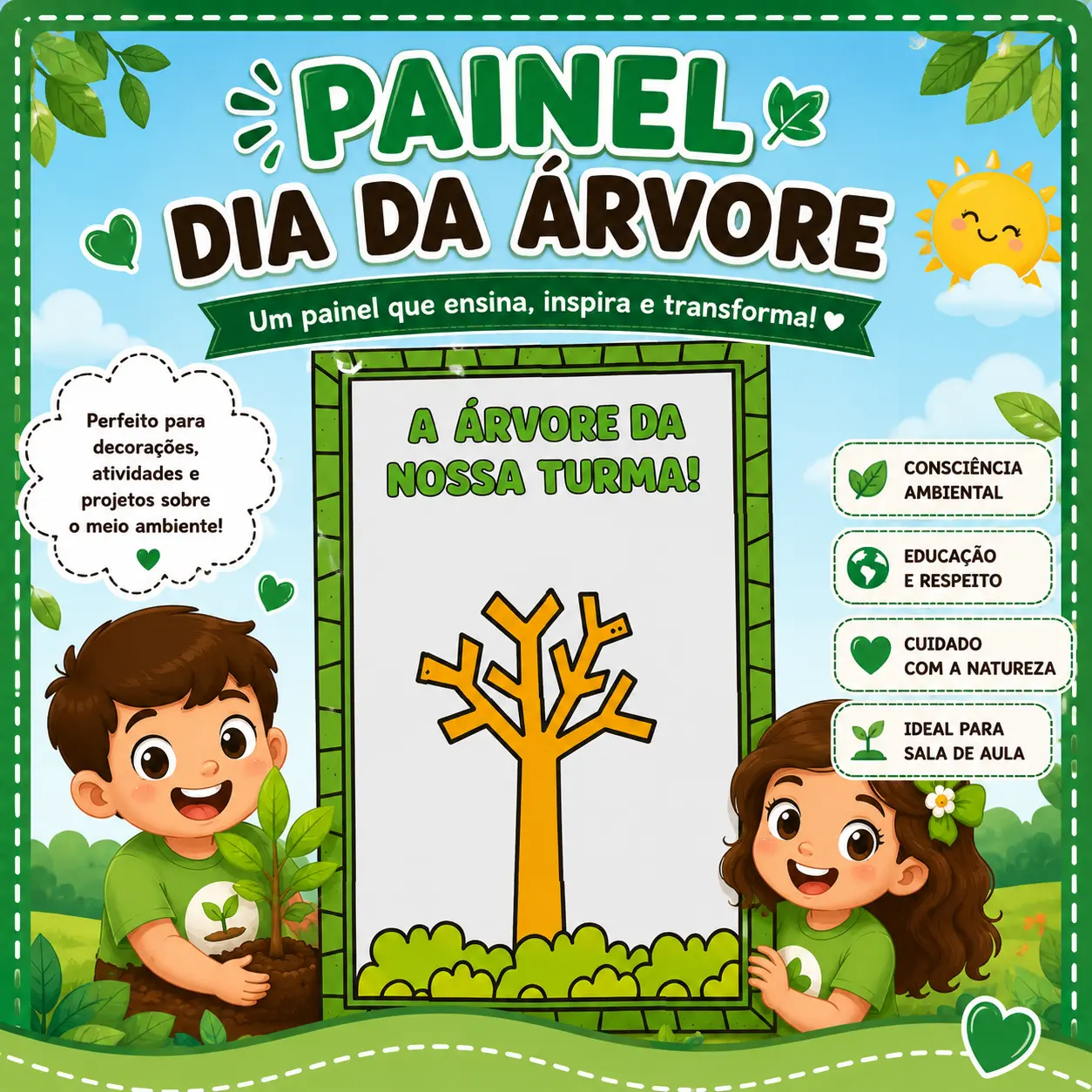 Painel Interativo Dia da Árvore — Português para Educação Infantil: Painel Interativo Dia da Árvore com uma árvore ampliada…