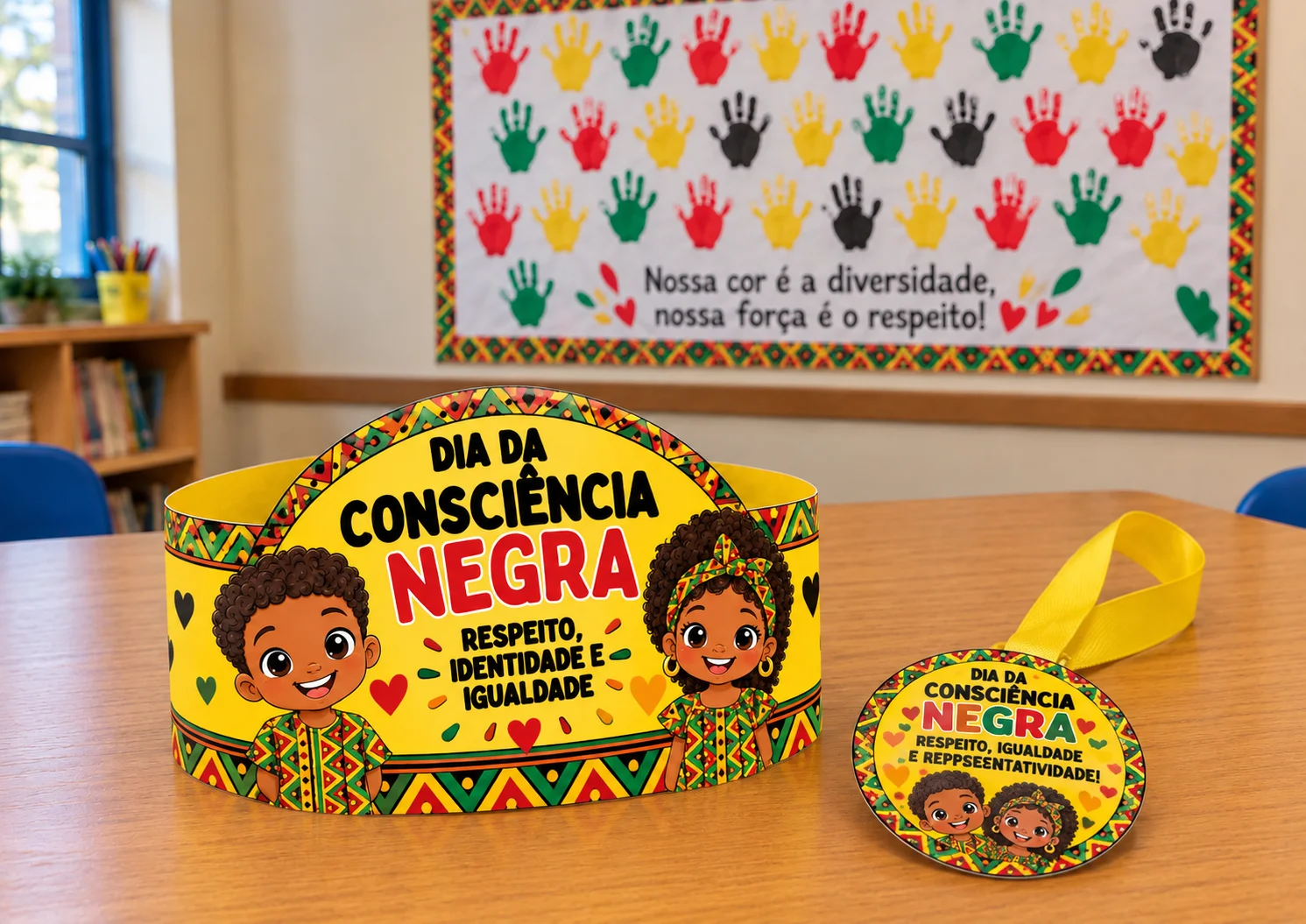 Painel Interativo Dia da Consciência Negra - viseira + medalha+painel — amostra 1: O Painel Interativo Dia da Consciência…