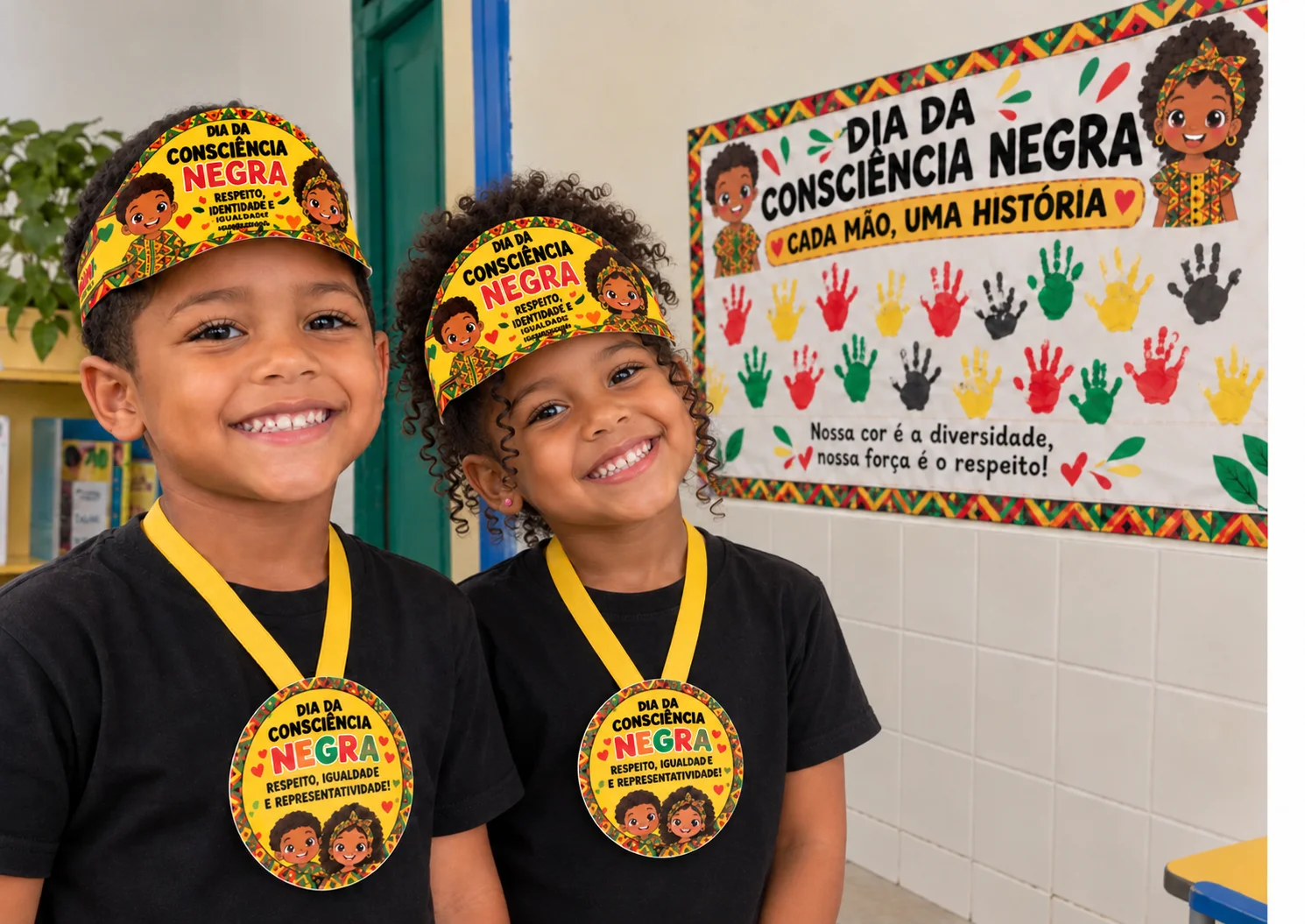 Painel Interativo Dia da Consciência Negra - viseira + medalha+painel — amostra 2: Medalha, viseira e painel interativo…